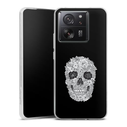 DeinDesign Silikon Hülle kompatibel mit Xiaomi 13T Pro Case transparent Handyhülle Totenkopf Blume Totenköpfe von DeinDesign