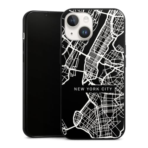 DeinDesign Slim Case extra dünn kompatibel mit Apple iPhone 14 Silikon Handyhülle schwarz Hülle schwarz Stadtkarten New York von DeinDesign