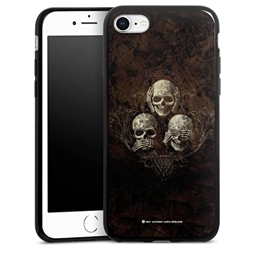 DeinDesign Slim Case extra dünn kompatibel mit Apple iPhone SE (2022) Silikon Handyhülle schwarz Hülle Totenköpfe Art Gothic von DeinDesign