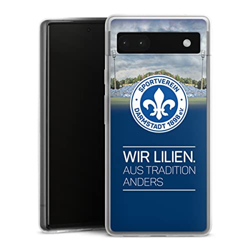 DeinDesign Slim Case extra dünn kompatibel mit Google Pixel 6A Silikon Handyhülle transparent Hülle Offizielles Lizenzprodukt SV Darmstadt 98 Wappen von DeinDesign