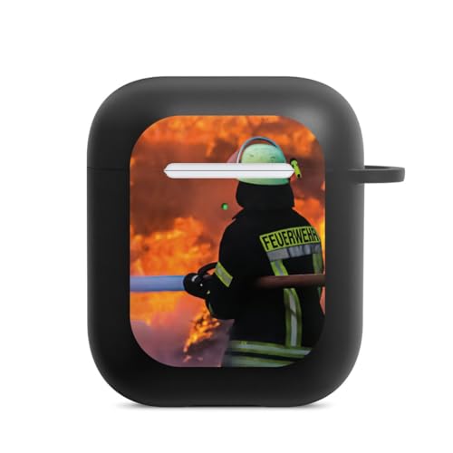 Hülle mit Karabiner kompatibel mit Apple AirPods (2. Generation) Case schwarz Schutzhülle mit Schlüsselanhänger Feuerwehrmann Feuer Fotografie von DeinDesign