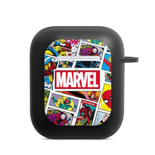 Hülle mit Karabiner kompatibel mit Apple AirPods (2. Generation) Case schwarz Schutzhülle mit Schlüsselanhänger Marvel Comic Muster von DeinDesign