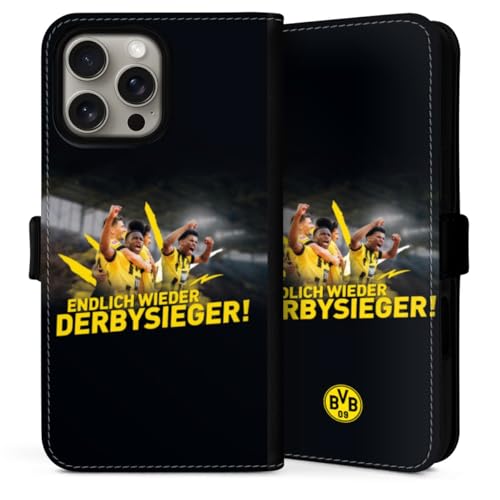 Klapphülle kompatibel mit Apple iPhone 16 Pro Handyhülle aus Kunst Leder schwarz Flip Case BVB Fußball Borussia Dortmund von DeinDesign