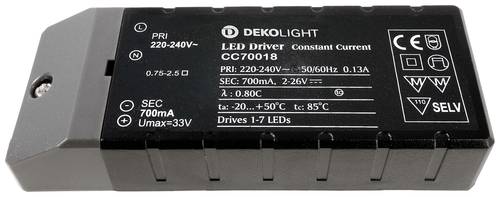 Deko Light BASIC, CC, CC70018/18W LED-Trafo Konstantstrom 18W 700mA 2 - 26V 1St. von Deko Light