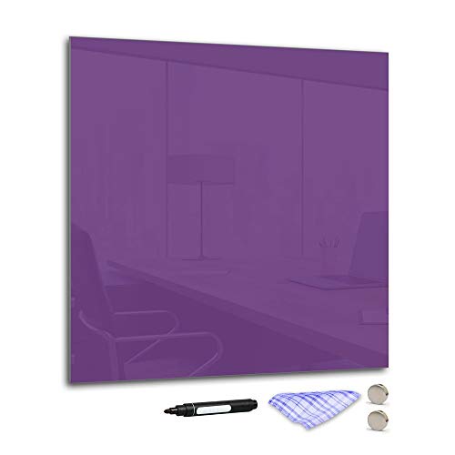 DekoGlas Magnettafel Pinnwand Magnetisch Magnetwand Aus Glas 30 x 30 cm Memoboard Mit Stift Tuch Magnet Tafel Beschreibbar Trocken Abwischbar Kratzfest Stoßfest Lila von DekoGlas