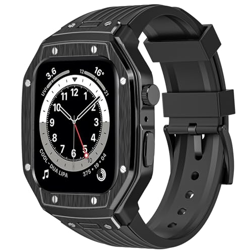 Delidigi Männer Rugged Metall Schutzhülle mit TPU Armband Kompatibel mit Apple Watch Serie 9/8/7(45mm) iWatch Serie 6/5/4/SE/SE2(44mm) - Schwarz von Delidigi