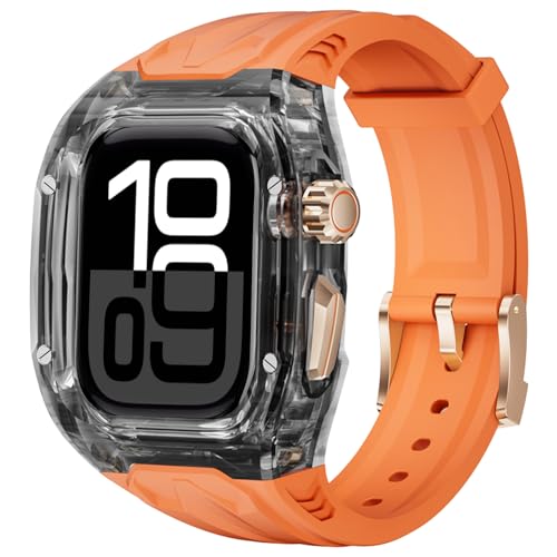 Delidigi Rugged Durchsichtige Schutzhülle mit TPU Armband Kompatibel mit Apple Watch Serie 10 46mm Ersatzarmband für Männer Frauen Orange von Delidigi