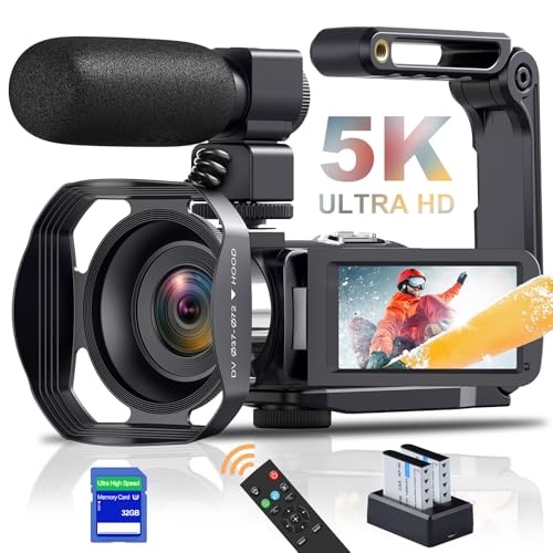 Videokamera 5K Camcorder 64MP 60FPS WiFi 18X Digitalzoom Vlogging Kamera für YouTube, 3.0" IPS Touchscreen IR Nachtsicht Videokamera mit Handstabilisator, 32GB SD-Karte, Fernbedienung, Batterien von Delmodes