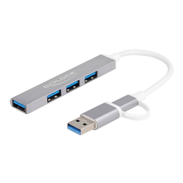 4 Port Slim USB Hub mit USB Type-C oder USB Typ-A, USB-Hub von Delock