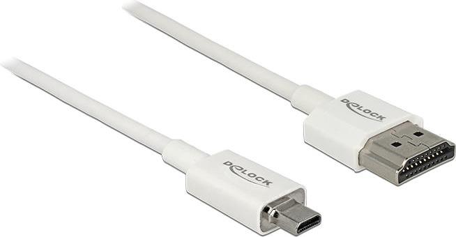 DeLOCK Slim High Quality - HDMI mit Ethernetkabel - mikro HDMI (M) bis HDMI (M) - 2,0m - dreifach abgeschirmtes Twisted-Pair-Kabel - wei� - 4K Unterst�tzung (85151) von Delock