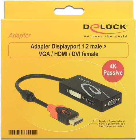 DeLOCK - Videokonverter - DisplayPort / HDMI / VGA / DVI - DVI, HDMI, VGA - Schwarz - Einzelhandel (62902) von Delock