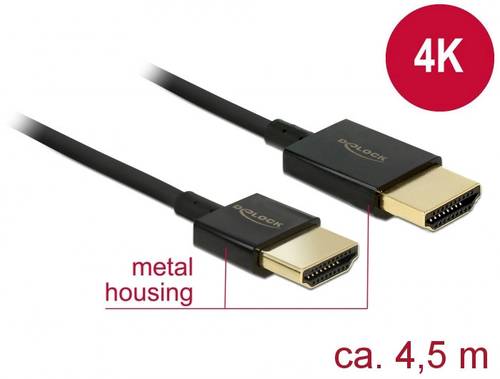 Delock HDMI Anschlusskabel HDMI-A Stecker, HDMI-A Stecker 4.50m Schwarz 84775 vergoldete Steckkontak von Delock