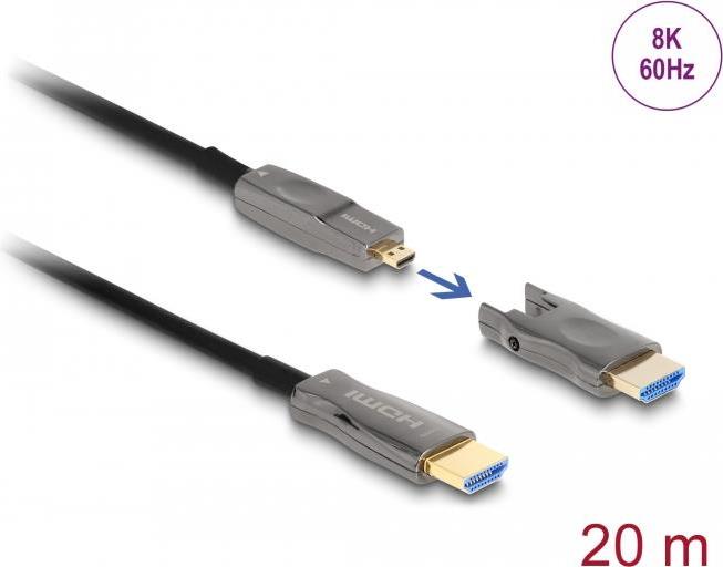 Delock - High Speed - HDMI-Kabel - 19 pin micro HDMI Type D m�nnlich zu HDMI m�nnlich - 20,0m - Hybrid Kupfer/Kohlefaser - Schwarz - Support von 8K 60 Hz, 12,70cm (5") 1 (86007) von Delock