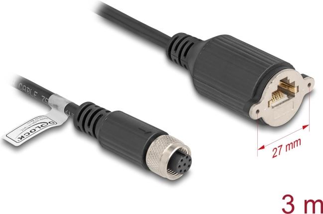 Delock M12 Kabel A-kodiert 8 Pin Buchse zu RJ45 zum Einbau Cat.5e FTP 3 m (80438) von Delock