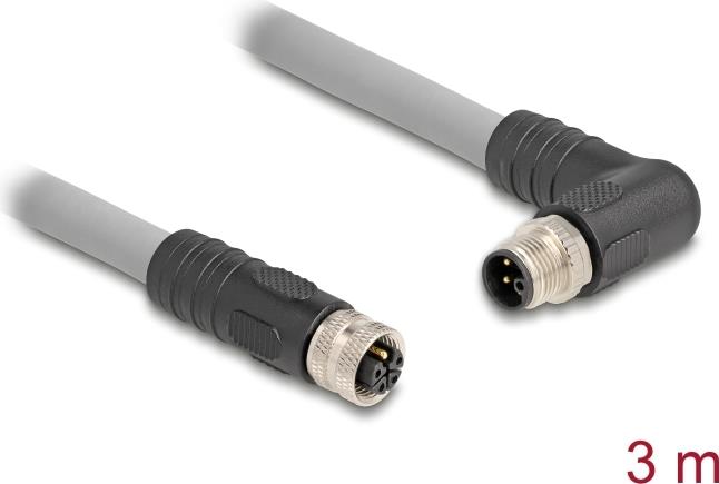 Delock M12 Kabel L-kodiert 5 Pin Stecker rechts gewinkelt zu Buchse gerade PUR (80549) von Delock