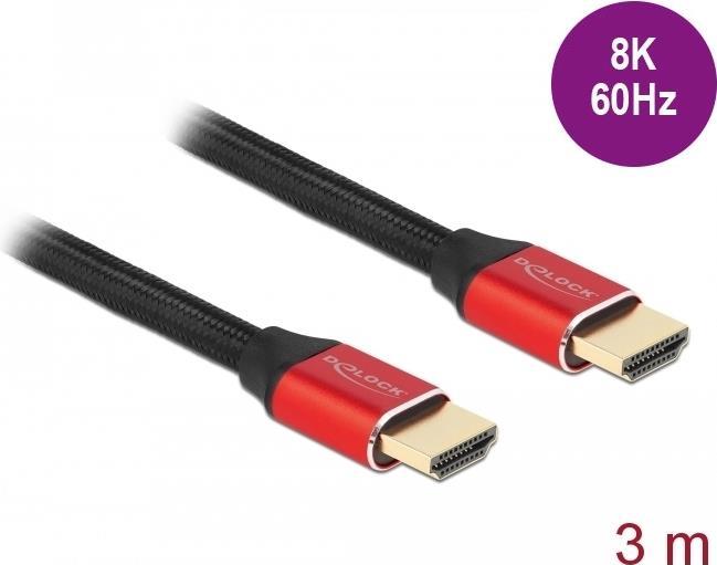 Delock - Ultra High Speed HDMI-Kabel - HDMI m�nnlich bis HDMI m�nnlich - 3,0m - Dreifachisolierung - Schwarz, Rot - hauchvergoldete Kontakte, unterst�tzt 8K 60 Hz (7680 x 4320) (85775) von Delock