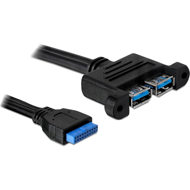 USB 3.2 Gen 1 Kabel, Pin Header 19 Pin Buchse > 2x USB-A Buchse, zum Einbau von Delock