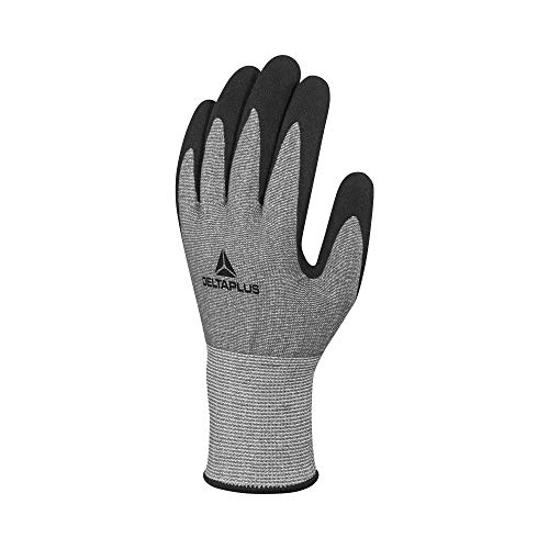 Delta Plus VECUTF01NO06 Xtrem Cut Feinstrickhandschuh, Nitrilschaum-Beschichtete mit Körnung Handfläche, 13Er Teilung, Grau/Schwarz, Größe 06 von Delta Plus