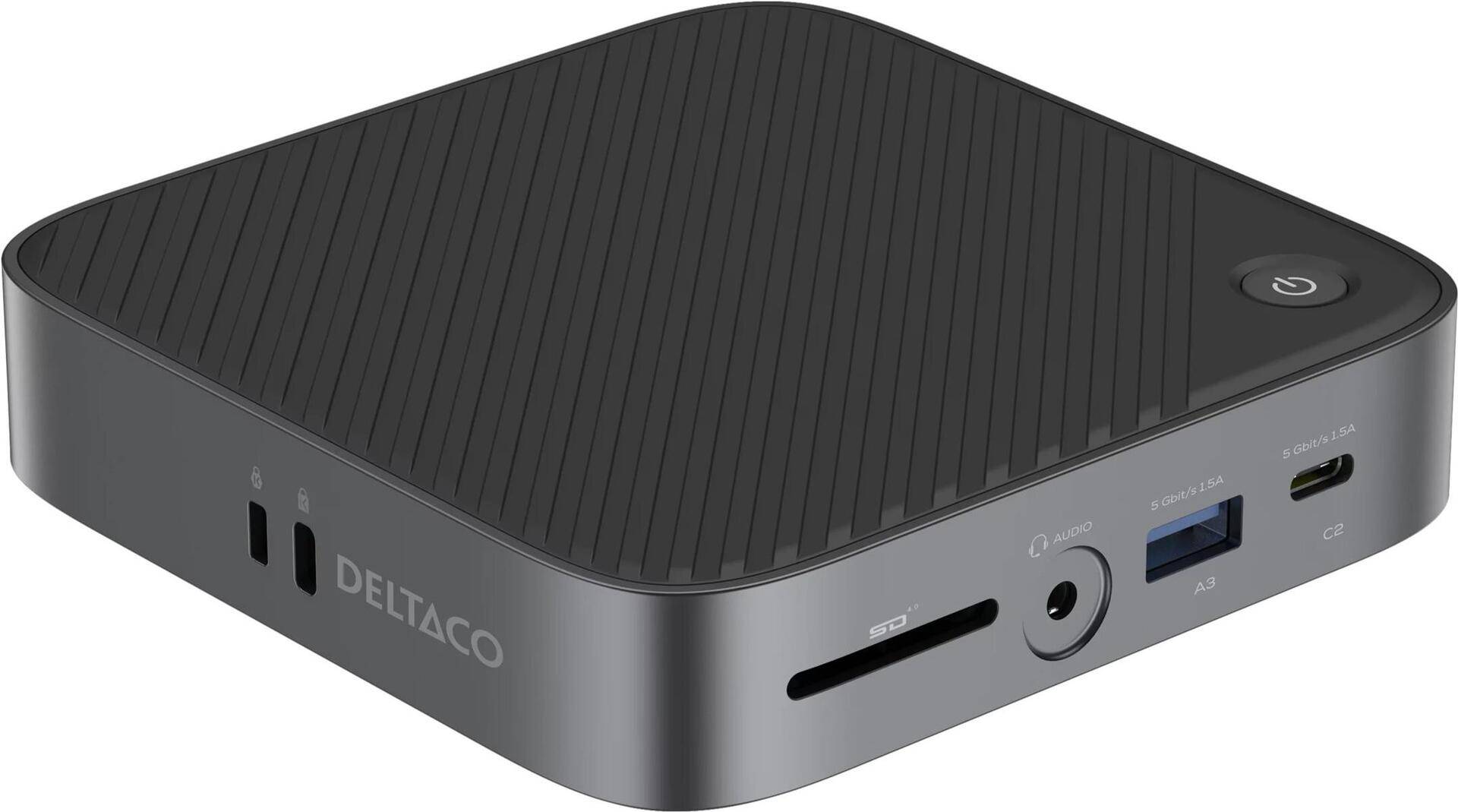 DELTACO USB-C Dockingstation 2xHDMI/RJ45/SD/3.5 VESA 65W (USBC-HDMI28) von Deltaco