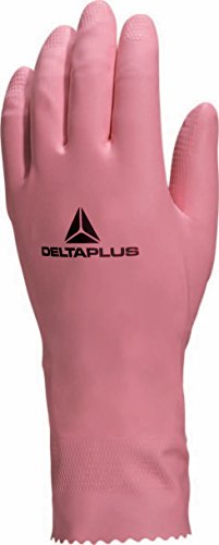 Deltaplus VE210RO06 Geflockter Haushaltshandschuh Aus Latex, Rosa, Größe 6/7 von Deltaplus