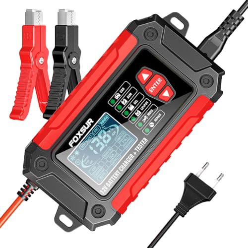 2-in-1 Batterieladegerät Autobatterietester, 6A 12V Voll Automatisch Kfz-Batterieladegerät LCD Autobatterie Tester, Smart-Ladegerät Pulsreparatur für Auto, Motorrad, Blei-Säure von Demiawaking