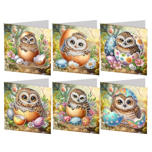 6Pcs DIY 5D Diamond Painting Grußkarte Osterdeko, Diamant Malerei Ostern Karten Geburtstag Karte Osterhase Geschenkkarte mit Umschlag Geburtstagskarte (U) von Demiawaking