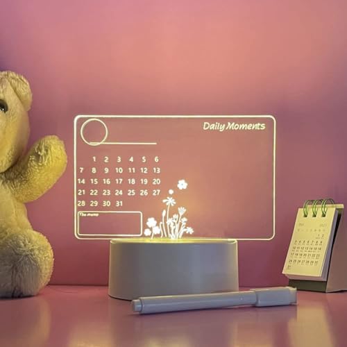 Multifunktional Nachtlicht Kalender Schreibtafel mit Stift, LED Nachrichtentafel Memorandum, Schreibtischlampe Deko Lampe für Kinderzimmer Schlafzimmer (USB + Einfarbig) von Demiawaking