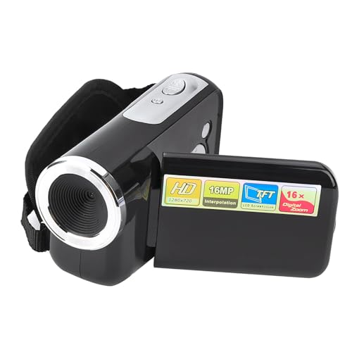 16X HD-Digital-Camcorder, Digitale Videokamera mit TFT-LCD-Bildschirm, Kleine Fotografie Zum Radfahren und Laufen (Black) von Denash