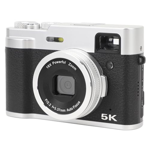 5K-Digitalkamera für Fotografie, 48 MP, 16-facher Zoom, Retro-Vlogging-Kamera mit USB-Kabel und Handschlaufe, Autofokus-Kompaktkamera für Reisen (Black) von Denash