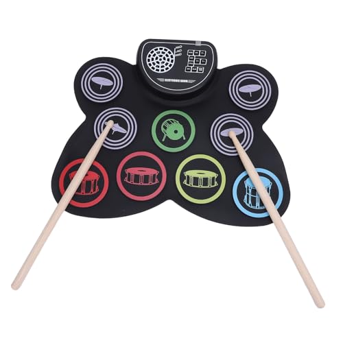 E-Drum-Set, 9-Pad-Übungs-E-Drum-Pad, Tragbares Drum-Übungspad mit Integriertem Lautsprecher mit Pedal und Drumsticks für Anfänger von Denash