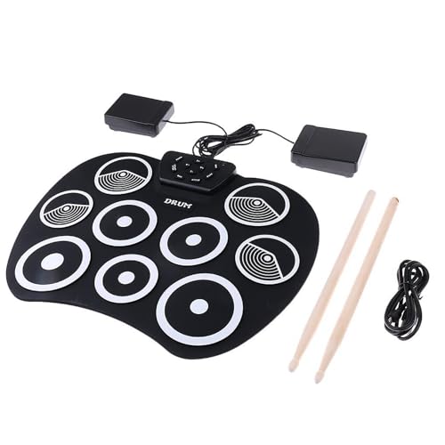 E-Drum-Set, 9-Pad-Übungs-E-Drum-Pad, Tragbares USB-Roll-Up-Drum-Übungspad mit Pedal und Drumsticks für Anfänger, Kinder und Erwachsene von Denash