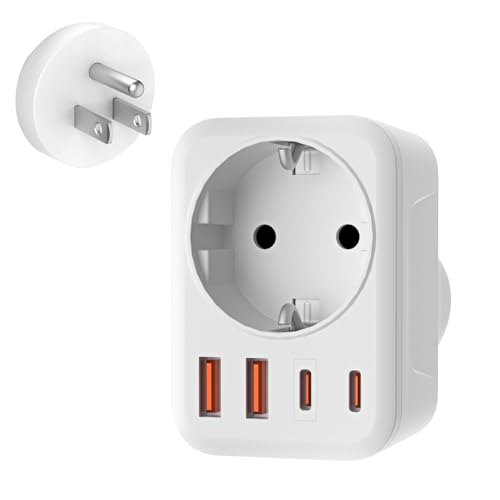 USA Adapter Steckdose, 5-In-1 Adapter USA Deutschland Stecker mit 1 AC 2 USB-C 2 USB-A (3.4A), 3750W Reiseadapter USA Adapter, EU to US Adapter für Amerika Kanada Thailand Mexiko (White/Typ B) von Denlane