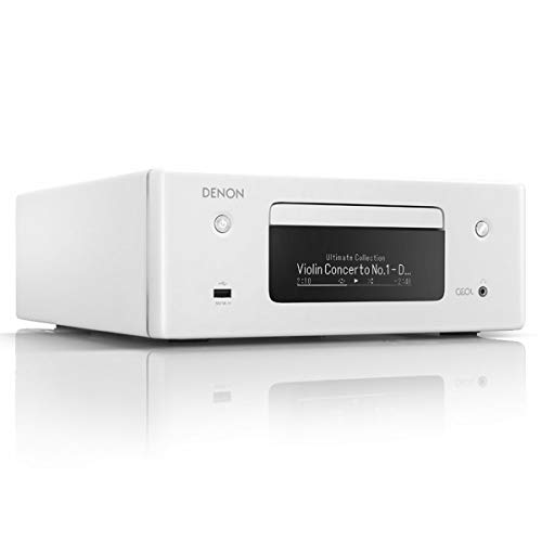 Denon RCD N10 Kompaktanlage, HiFi Verstärker, CD Player, Internetradio, Musikstreaming, HEOS Multiroom, Bluetoothund WLAN, AirPlay 2, Alexa Kompatibel, 2 Optische TV Eingänge, Ohne Lautsprecher, Weiß von Denon