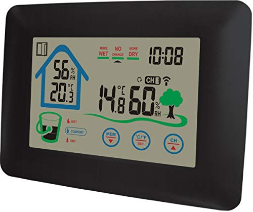 Denver WS-520 Wetterstation mit Touch-Bedienung - Innen, Außen Thermometer, Hygrometer, Extremtemperaturmessung, Fensteröffnungsindikator, Schwarz von Denver