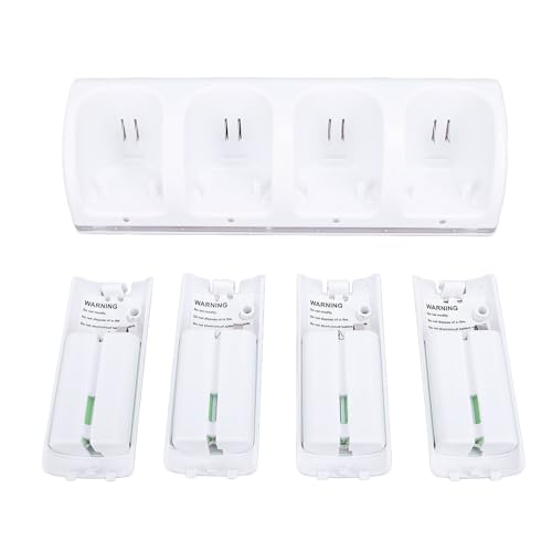 Depisuta Fernbedienungs-Ladestation, 4-in-1-Fernbedienungs-Ladestation mit 4er-Pack 2800-mAh-Akku, Tragbare Fernbedienungs-Ladestation für Wii-Game-Controller (White) von Depisuta