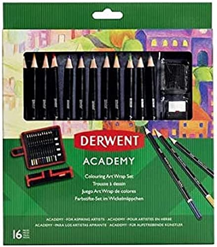 Derwent Academy Künstlerrolle mit Bunstiften, Buntstifte Set in Mäppchen, Set zum Zeichnen & Ausmalen, 16er-Set, Inklusive Spitzer & Radierer, Ideal zum Ausmalen, Academy-Serie, 2305681 von Derwent