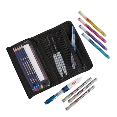 Derwent Derwent Federmäppchen, Schwarz, Federmappe für Erwachsene, Etui für Stifte und Zubehör, Nylon, mit Klettverschluss, hochwertiges und strapazierfähiges Mal- & Bürozubehör, 2306222 von Derwent