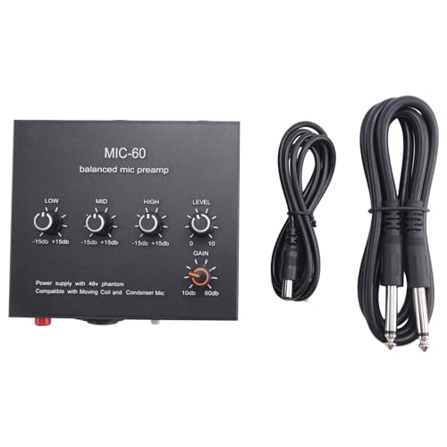 Desikixudy Balanced Mikrofon-Vorverstärker mit 3-Band-Equalizer MIC-60 mit DC-Kabel und 6,5-mm-Kabel von Desikixudy