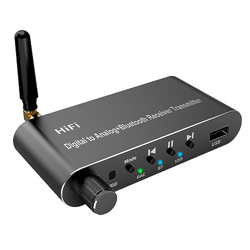 Desikixudy Bluetooth 5.1 Transmitter Konverter Audio U-Disk Play Koxial/Optisch auf 3,5 mm AUX R/L DAC Konverter für TV MP3 langlebig schwarz von Desikixudy