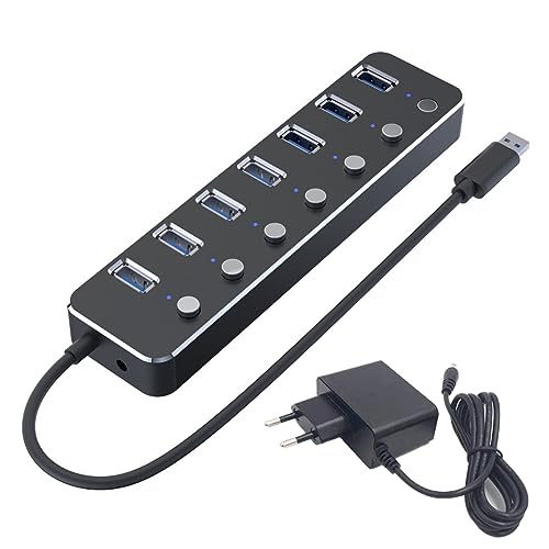 Desikixudy USB 3.0 Netzteil 7 Ports Hub Splitter aus Aluminiumlegierung Switch Multi-Extender USB Kit Hub 1,2 M Hub USB 3.0 EU Stecker B von Desikixudy