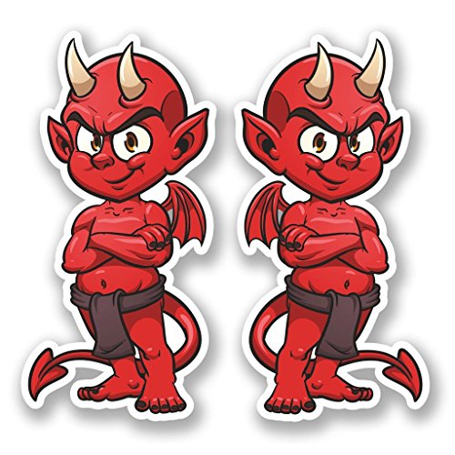 DestinationVinyl 2 x Red Devil Vinyl Aufkleber Aufkleber Laptop Reise Gepäck Auto Cool Schild Fun # 5383-10cm/100mm Wide von DestinationVinyl