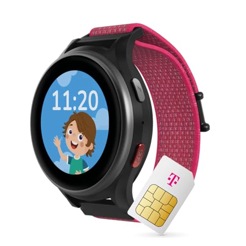 ANIO 6 Smartwatch für Kinder, GPS und Telefonfunktion, Dt. Hersteller, Datenschutz und -Telefonsupport, Lange AKKU-Laufzeit, SOS, Telekom SIM-Karte 30€ Amazon-Gutschein nach Registrierung (Hibiscus) von Deutsche Telekom