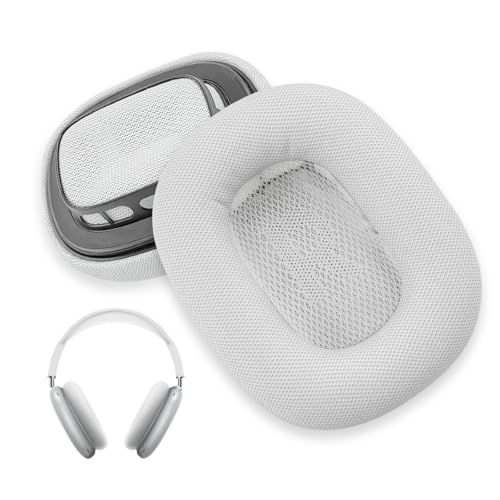 Ersatz-Ohrpolster Kompatibel mit Apple AirPods Max Kopfhörer - Kühlgel Protein Leder Memory Foam Ohrpolster, Noise Canceling Over-Ear Kopfhörer Ohrpolster (1 Paar, Silber) von Devantia