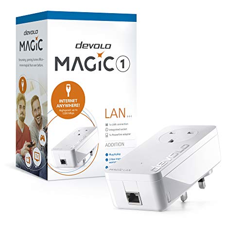 devolo 8289 Magic 1-1200 LAN-Zusatz-Powerline-Adapter, stabiles Heimarbeiten, hohe Leistung (bis zu 1200 Mbit/s für Ihr Heimnetzwerk, Internet von jeder Steckdose, Plug-and-Play, einfache von Devolo