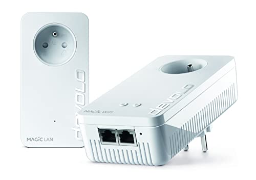 devolo Magic 1 WiFi Starter Kit, WLAN Powerline Adapter - bis zu 1.200 Mbit/s, Mesh WLAN, 2x LAN Anschluss, weiß – französische Version von Devolo