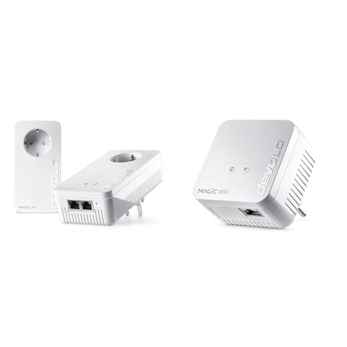 devolo Magic 2 WiFi Next Starter Kit, WLAN Powerline Adapter -bis 2.400 Mbit/s & WLAN Powerline Adapter, Magic 1 WiFi Mini Erweiterungsadapter von Devolo