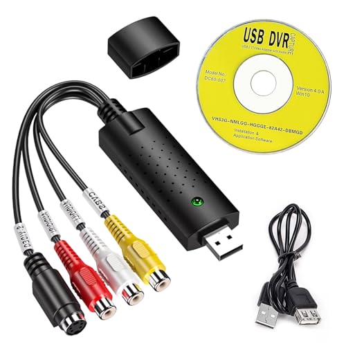 USB 2.0 Audio Video Grabber Konverter, Videokassetten Digitalisieren, VHS auf pc zu Digital Converter, Unterstützt Windows 11/10/8/7 und Mac Für VCR VHS DVD zur Video Digitalisierung und Bearbeitung von Dewfigs ㅤ