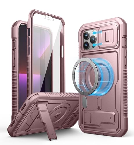 Dexnor Magnetisch Hülle Kompatibel mit iPhone 13 Pro Max,[Built in Screen Protector und Kickstand],Heavy Duty Military Grade Schutz Stoßfeste Schutzhülle - Pfingstrosenpulver von Dexnor