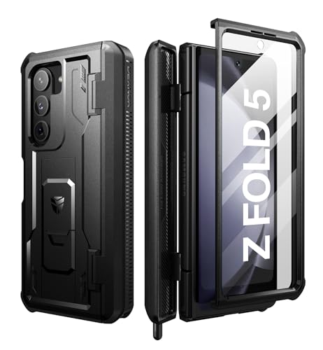 Dexnor Kompatibel mit Samsung Galaxy Z Fold 5 5G Hülle, Ganzkörper Dual Layer Rugged Case mit integrierter Displayschutzfolie & Kickstand & S Pen Slot - Schwarz von Dexnor