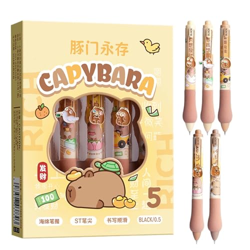 Capybara -Gel -Stifte Set, 5 Packlöschbare und einziehbare Gelstifte, niedliche Capybara -Schreibwarenset, funktionales, reibungsloses Schreiberlebnis, 3 cm für Schüler, Schule, Klassenzimmer, Arbeits von Dgayaeic